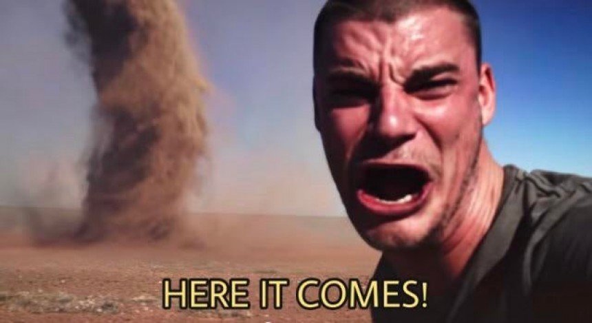 Here It Comes Tornado Meme Template