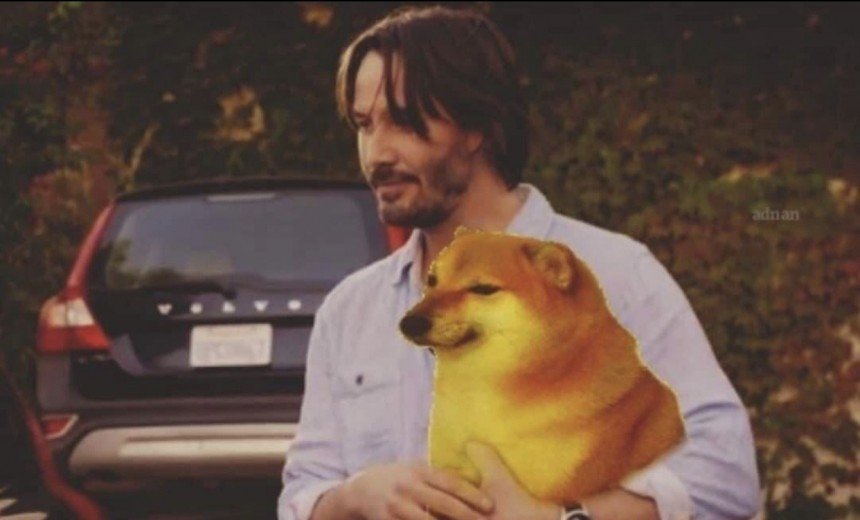Keanu Reeves Holding Doge Meme Template